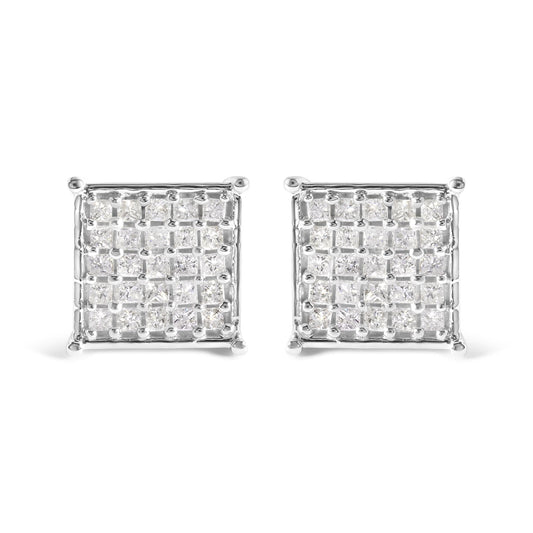 10K White Gold 3/4 Cttw Princess Diamond Composite Stud Earrings (I-J Color