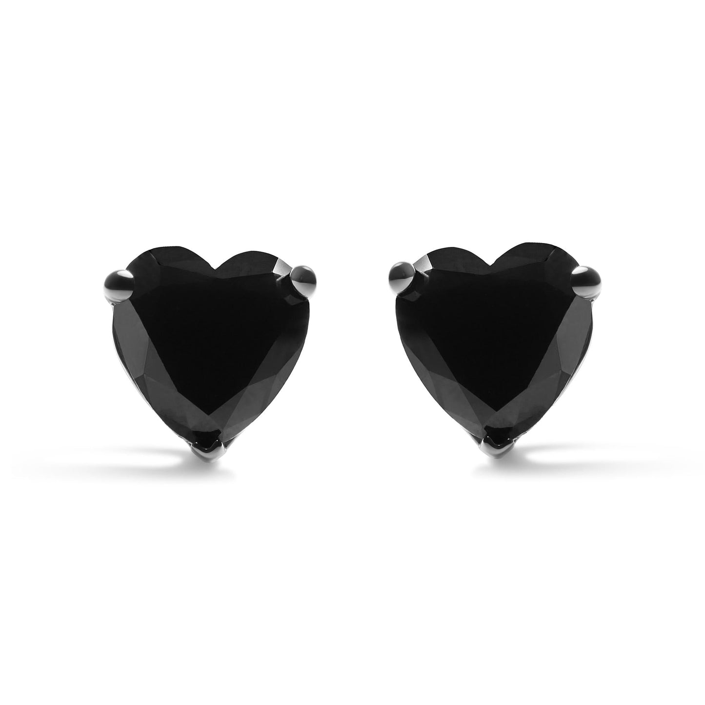 14K White Gold Black Heart Shaped Diamond Solitaire Stud Earrings (Black Color