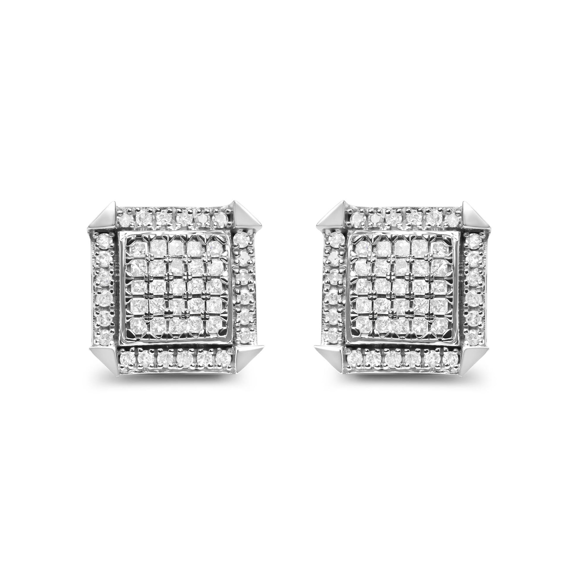 10K White Gold 1.0 Cttw Diamond Composite with Halo Stud Earrings (H-I Color