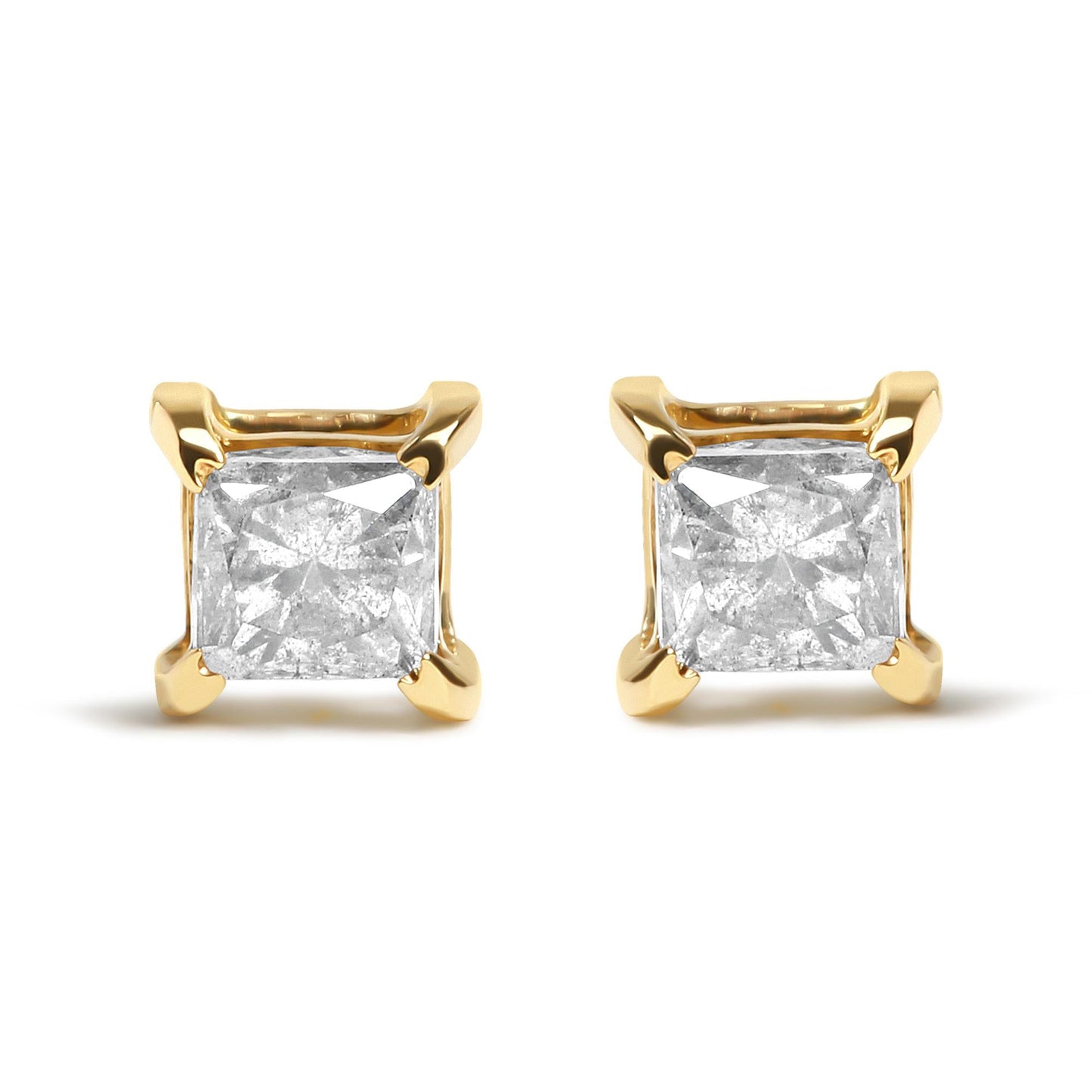 10K Yellow Gold 5/8 Cttw Princess Cut Diamond 4-Prong Solitaire Stud Earrings