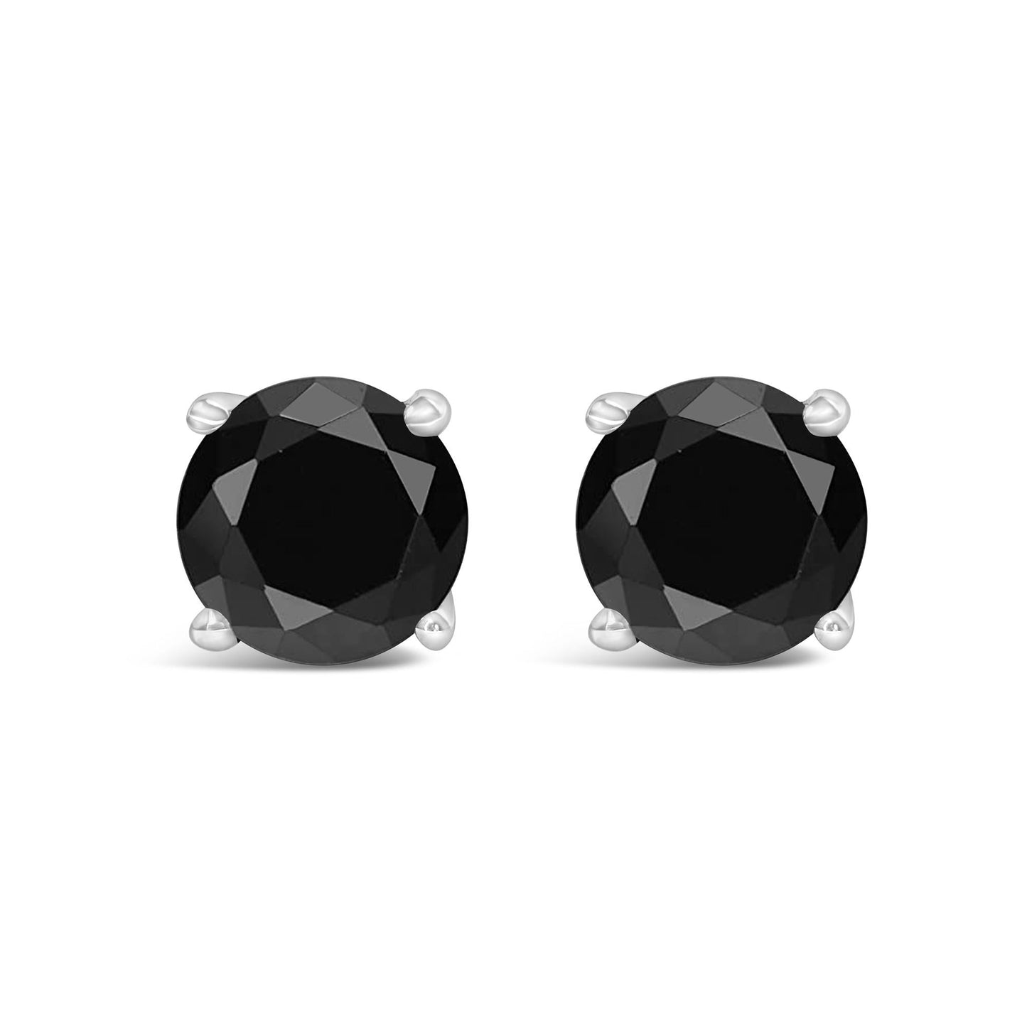 14K White Gold Round Brilliant-Cut Black Diamond Classic 4-Prong Stud Earrings