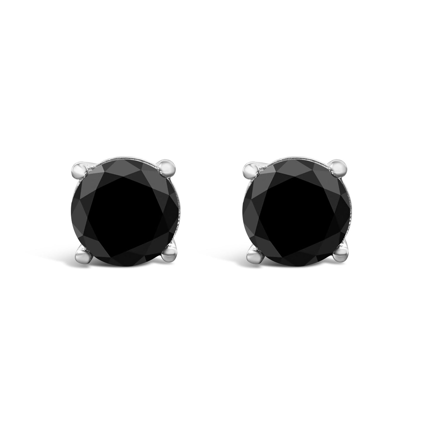 14K White Gold Round Brilliant-Cut Black Diamond Classic 4-Prong Stud Earrings