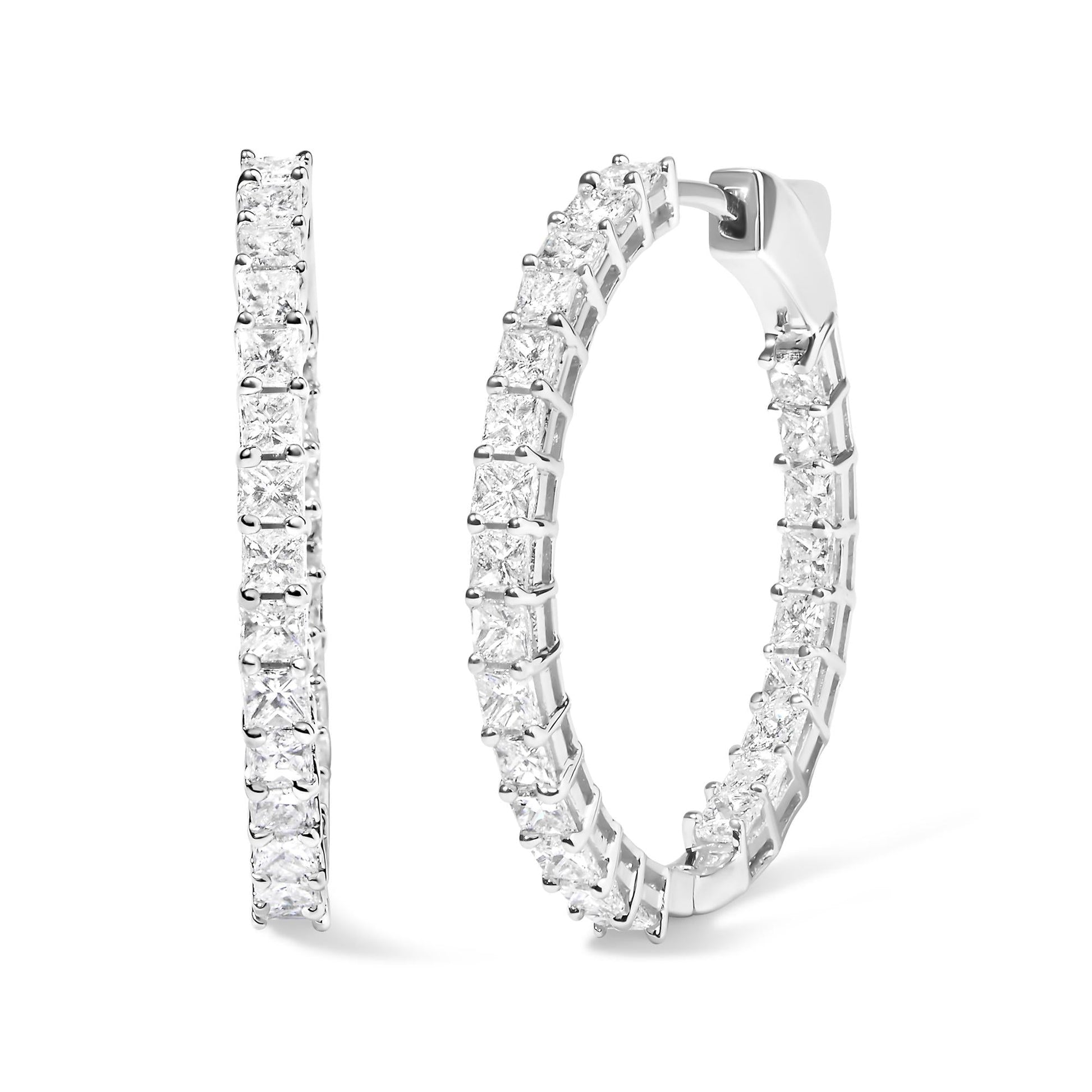 14K White Gold Natural Princess Cut Diamond Inside Out Hoop Earrings (G-H Color