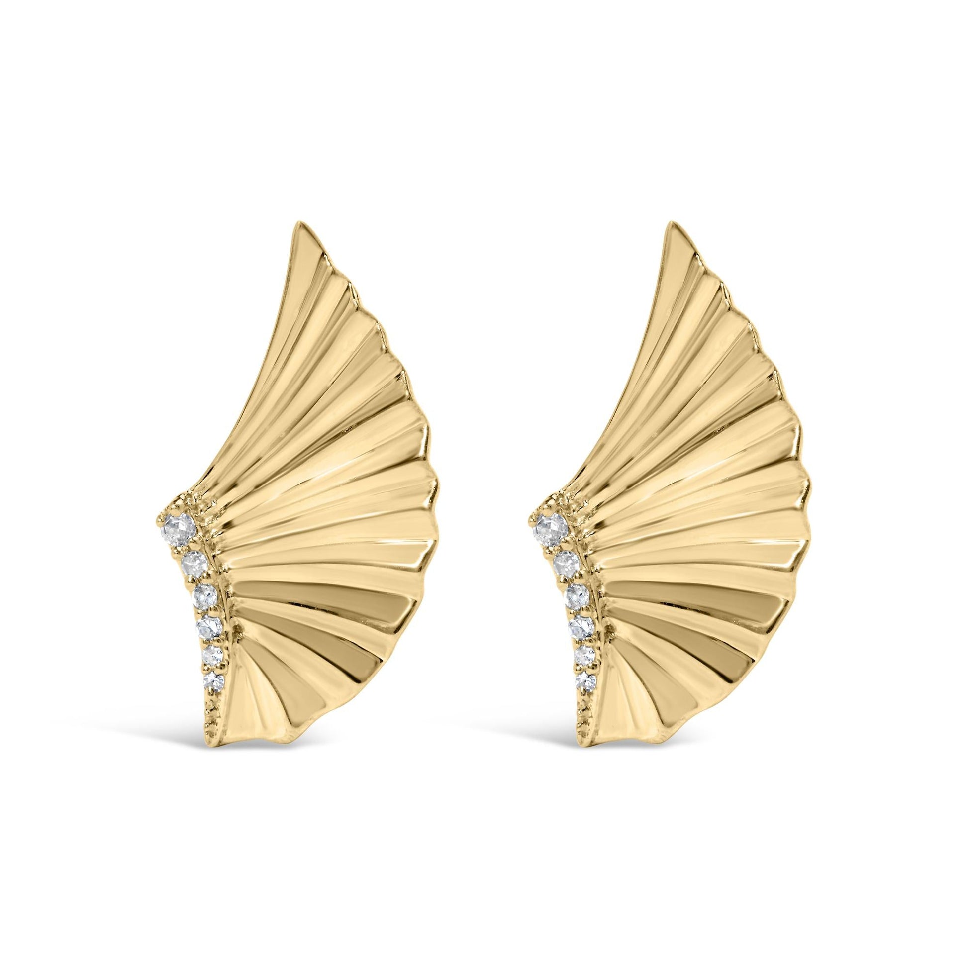 14K Yellow Gold Plated.925 Sterling Silver Diamond Accent Fan Wing Stud