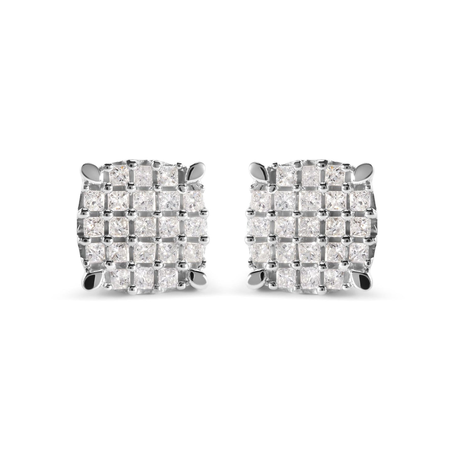 10K White Gold 3/4 Cttw Princess Diamond Composite Cushion Shape Stud Earrings