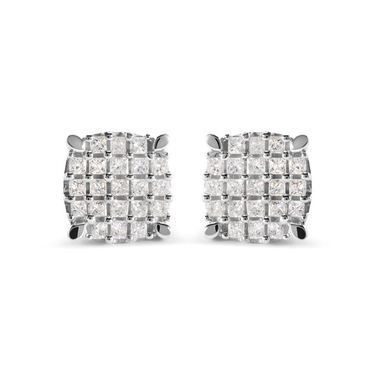 10K White Gold 3/4 Cttw Princess Diamond Composite Cushion Shape Stud Earrings