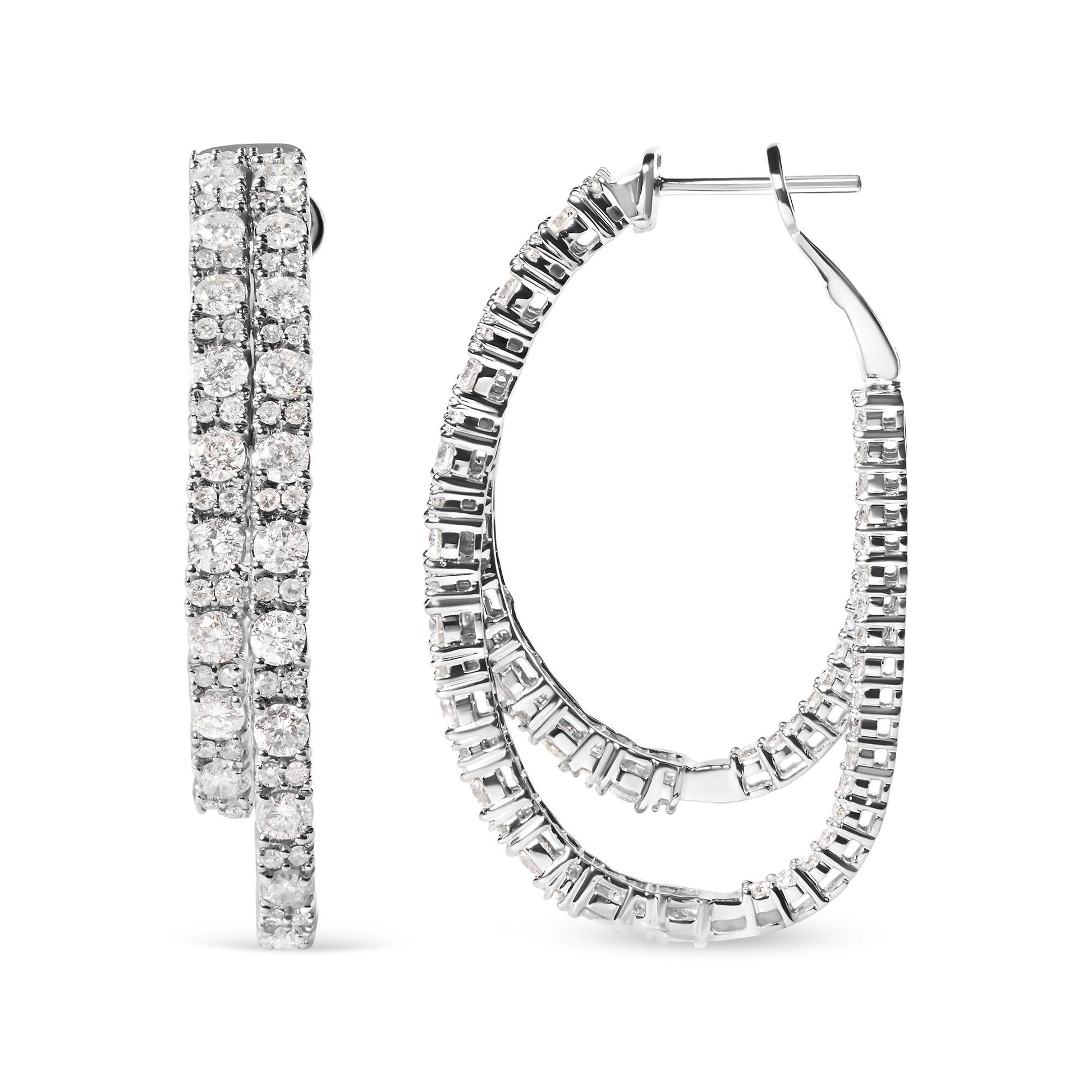 14K White Gold 4.0 Cttw Diamond Asymmetrical Inside Out Double-Hoop Earrings