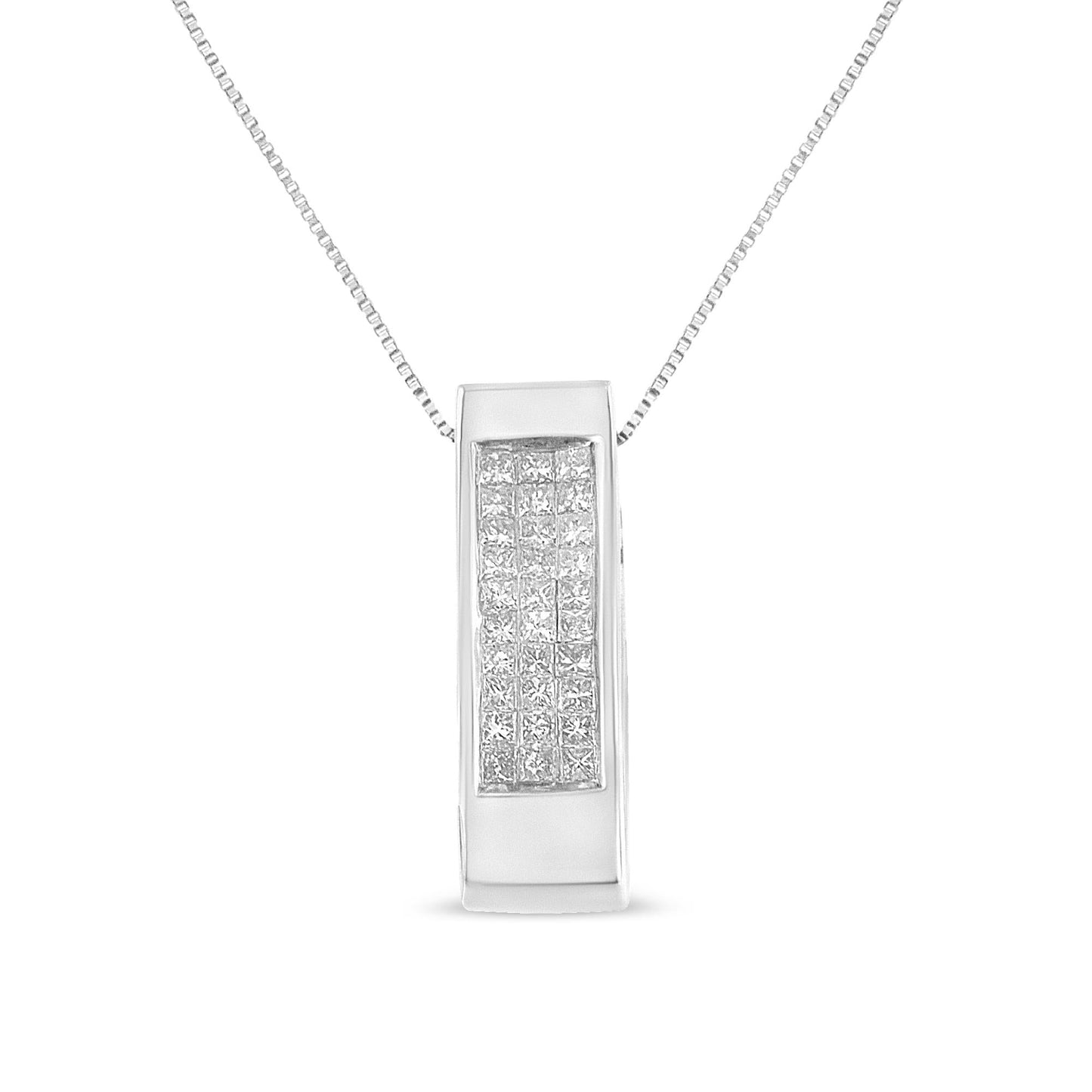 14K Gold 1/2 Cttw Invisible Set Princess Cut Diamond Vertical Bar Block Pendant