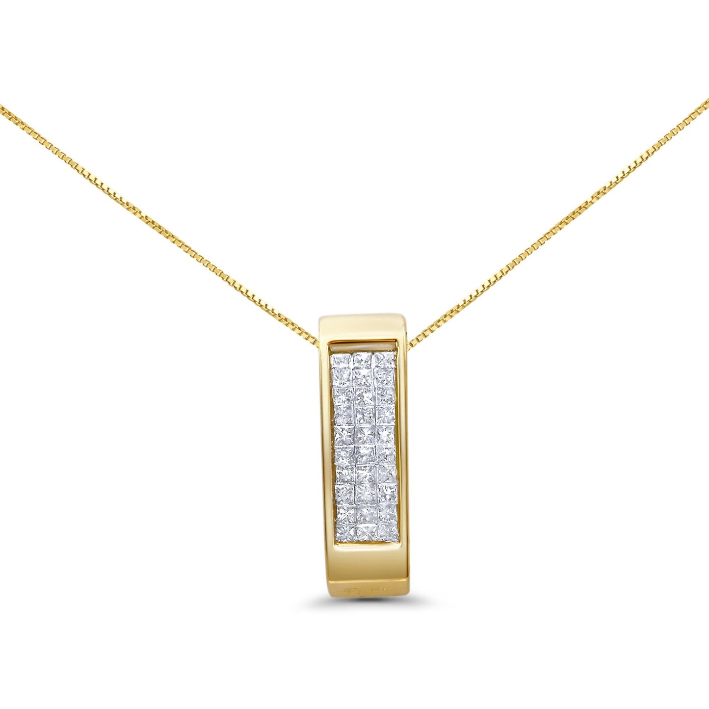 14K Gold 1/2 Cttw Invisible Set Princess Cut Diamond Vertical Bar Block Pendant