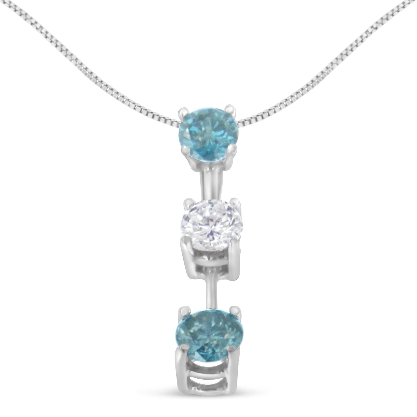 14K White Gold 1 1/3 cttw White and Treated Blue Diamond Pendant Necklace (H-I