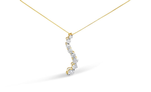 AGS Certified 14K Yellow Gold 3.0 Cttw Baguette and Brilliant Round-Cut Diamond Journey 18" Pendant Necklace (G-H Color, SI2-I1 Clarity)