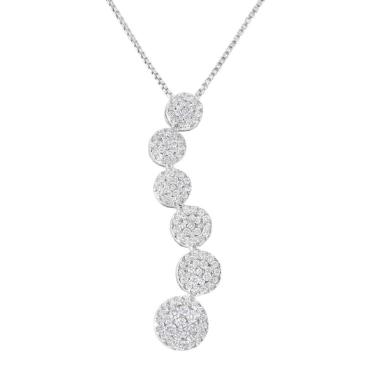 14K White Gold 1 cttw Diamond Cluster Journey Pendant Necklace (H-I I1-I2)