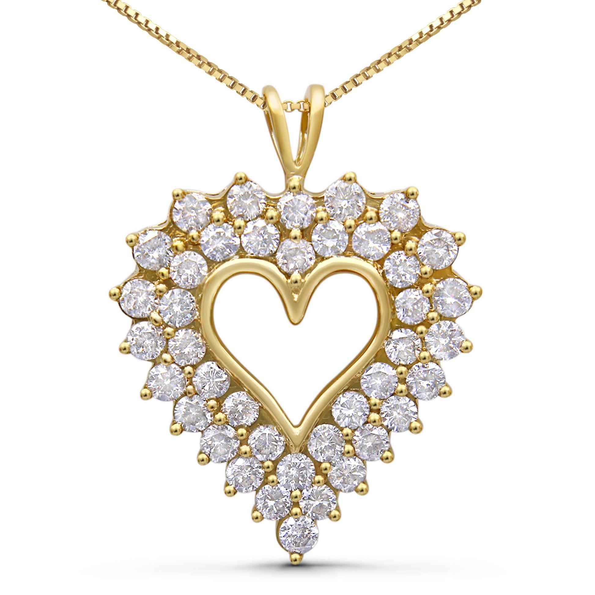 14K Yellow Gold Plated.925 Sterling Silver 4.0 Cttw Diamond Two Row Open Heart