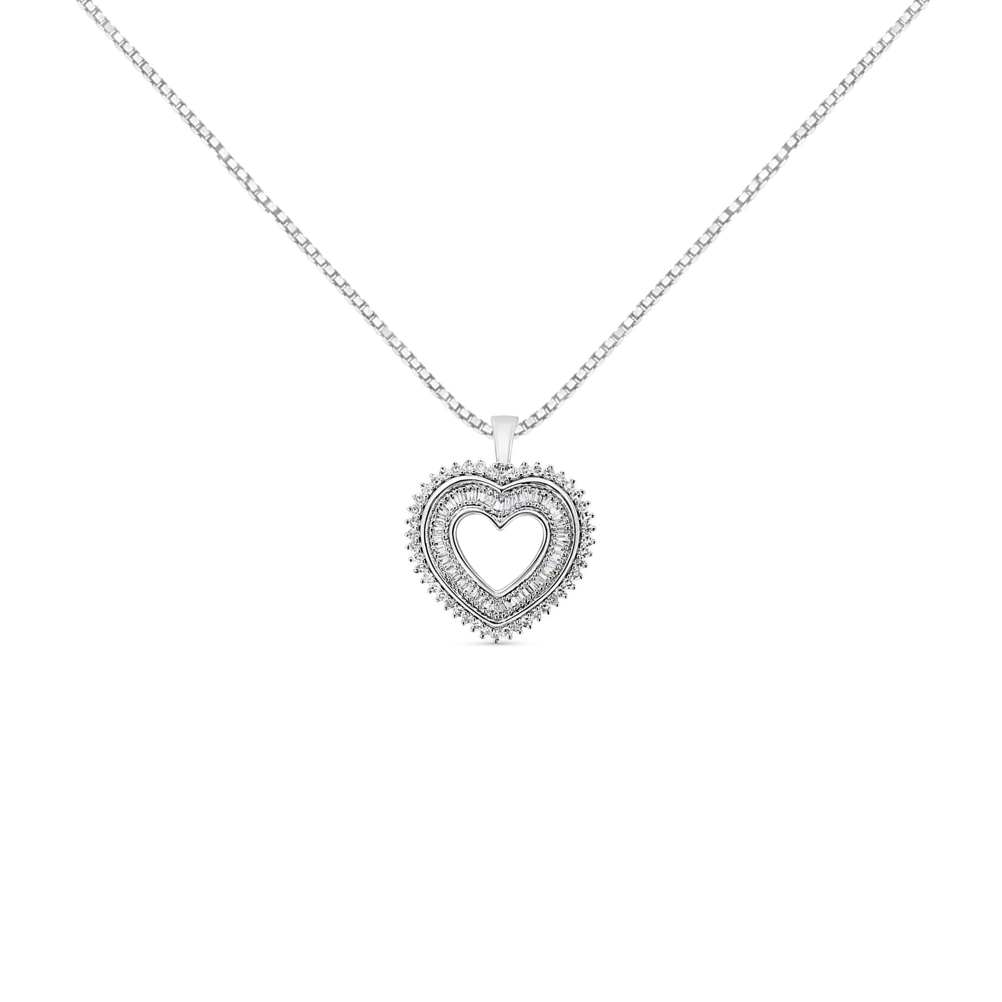 .925 Sterling Silver 1.0 Ctw Diamond Shadow Open Heart Halo 18’’ Pendant