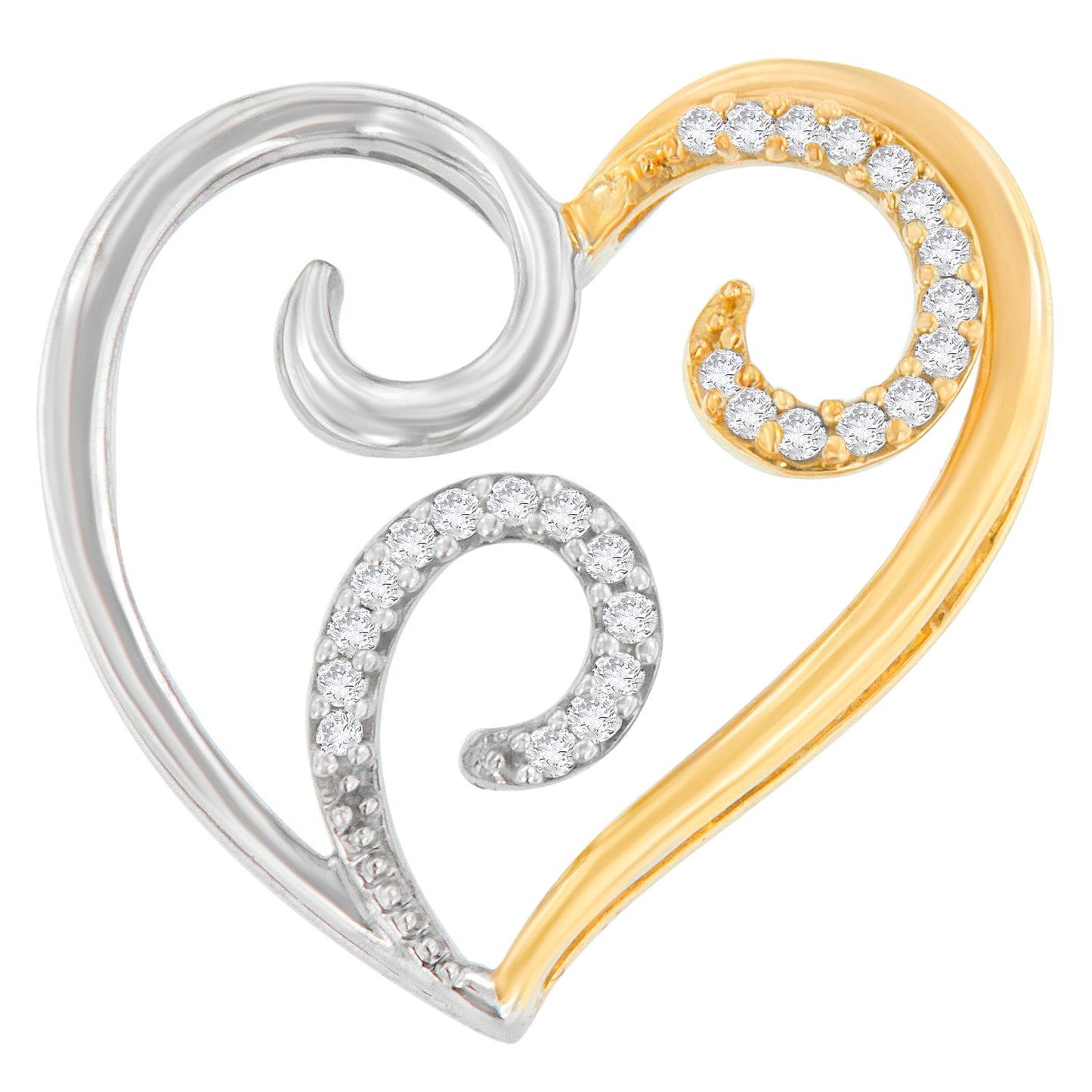 10K Two-Toned Gold 1/10 cttw Round Cut Diamond Swirl Heart Accent Pendant