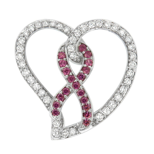 14K White Gold 3/4 Cttw White Diamond Awareness Ribbon & Open Heart 18’’