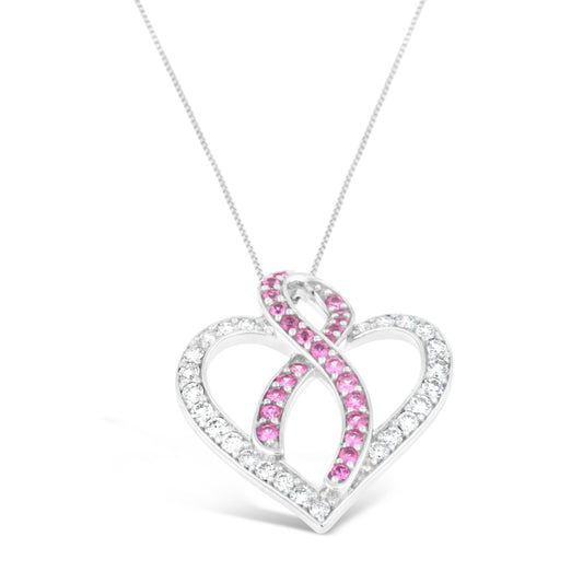 14K White Gold 1ct. TGW Diamond And Pink Sapphire Gemstone Pendant Necklace