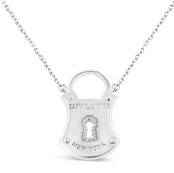 .925 Sterling Silver 1/10 Cttw Diamond Lock Pendant 18’’ Necklace (H-I