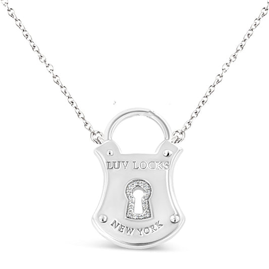 .925 Sterling Silver 1/10 Cttw Diamond Lock Pendant 18’’ Necklace (H-I