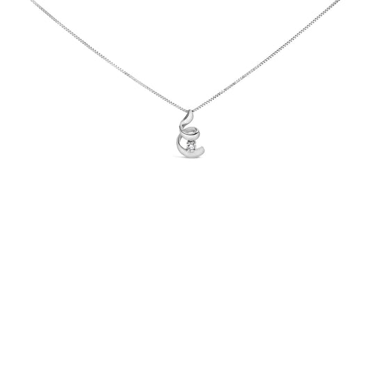 10K White Gold 1/10 Cttw Diamond Solitaire Spiral 18" Pendant Necklace (I-J Color, I2-I3 Clarity)