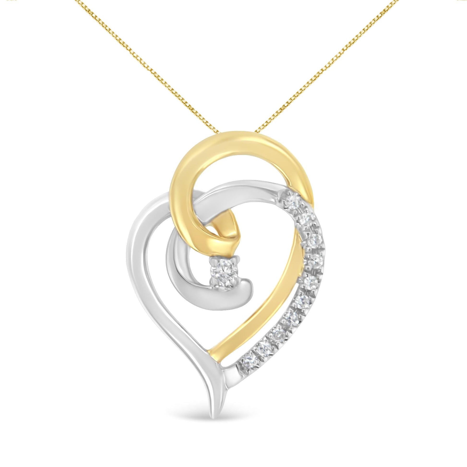 10K Yellow and White Gold Diamond Accent Open Double Heart Spiral Curl 18’’