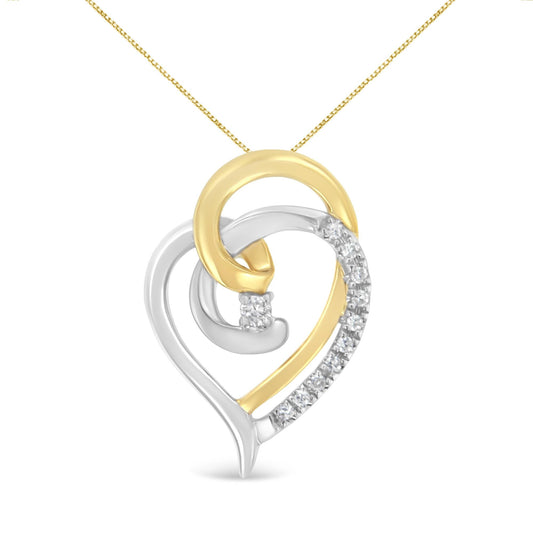 10K Yellow and White Gold Diamond Accent Open Double Heart Spiral Curl 18" Pendant Necklace (J-K Color, I2-I3 Clarity)