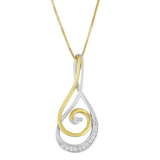 Espira 10K Two-Tone Gold Round Cut Diamond Sparkling Spiral Pendant Necklace