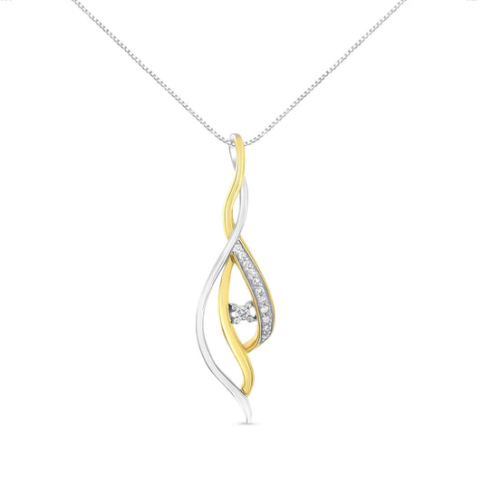 10K Yellow and White Gold Round Cut Diamond Accent Cascade 18" Pendant Necklace (J-K Color, I2-I3 Clarity)