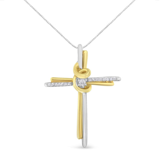 Espira 10K Two-Tone Yellow & White Gold Diamond-Accented Cross 18" Pendant Necklace (J-K Color, I2-I3 Clarity)