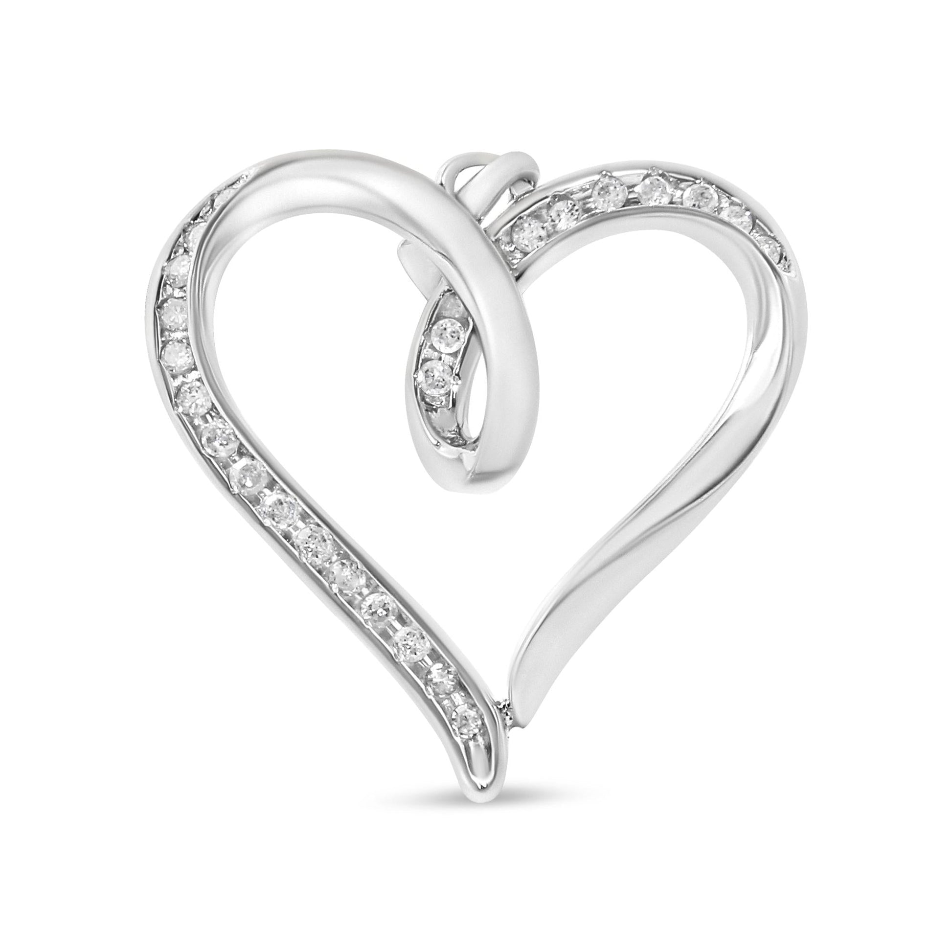 .925 Sterling Silver 1/4 cttw Channel Set Diamond Heart 18’’ Pendant