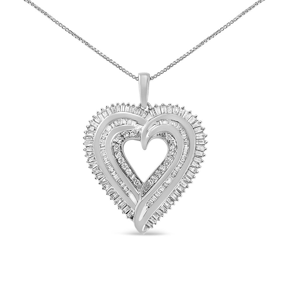 .925 Sterling Silver 1 1/2 Cttw Baguette Diamond Composite Heart 18’’ Inch