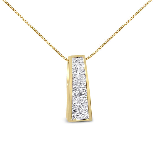 14K Yellow Gold 1 1/2 cttw Princess Cut Diamond Greek Column Pendant Necklace