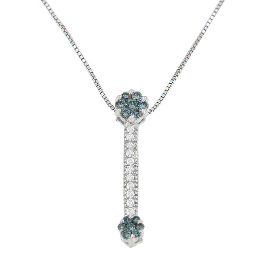 14K White Gold 1/5 cttw Treated Blue Round Cut Diamond Drop Pendant Necklace