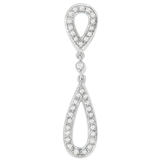 14 White Gold 1/4 cttw Round Cut Diamond Double Tear Drop Pendant Necklace (H-I