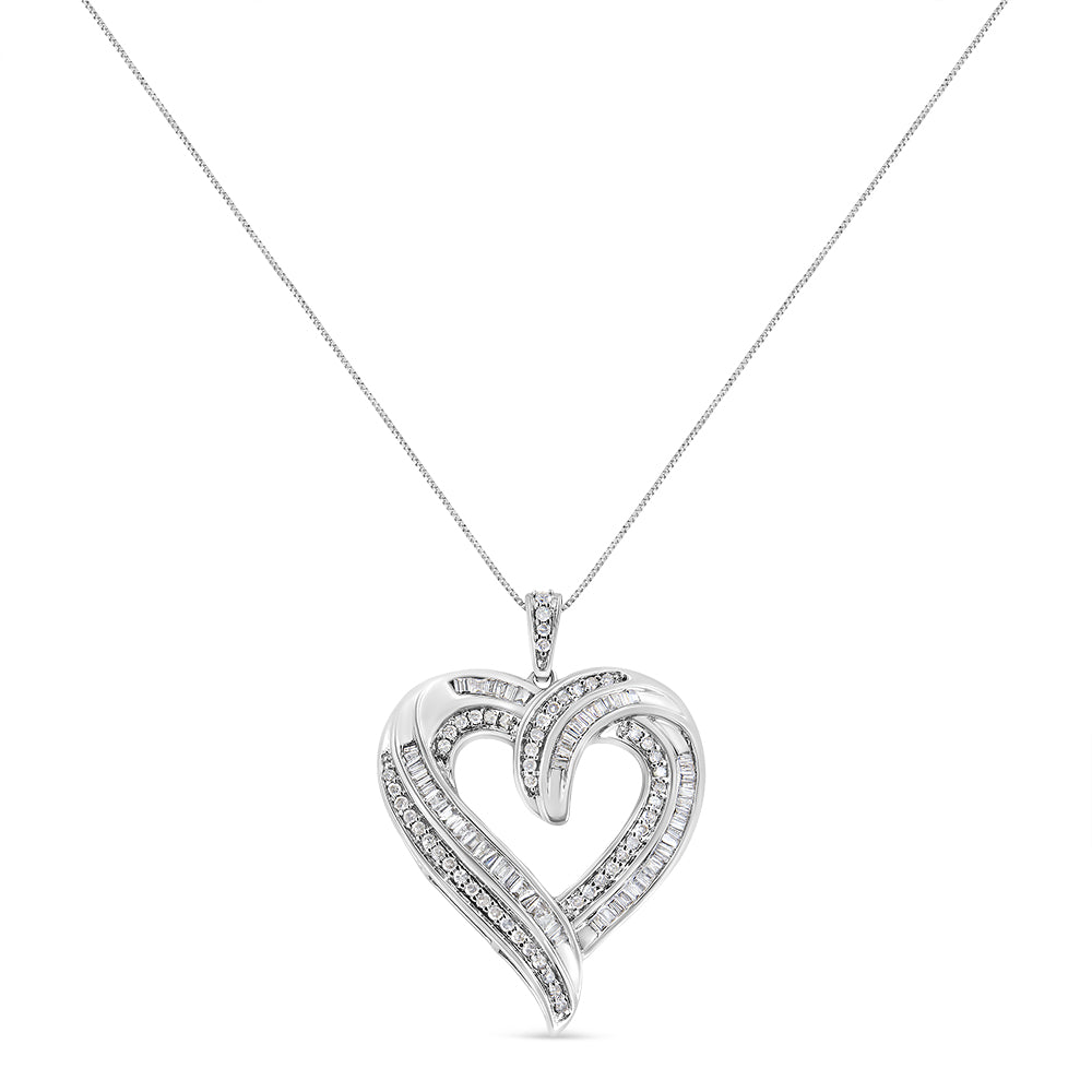 .925 Sterling Silver 3/4 Cttw Round and Baguette-Cut Diamond Open Heart