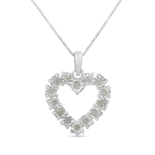 .925 Sterling Silver 1/3 Cttw Diamond Miracle-Set Open Heart 18’’ Pendant