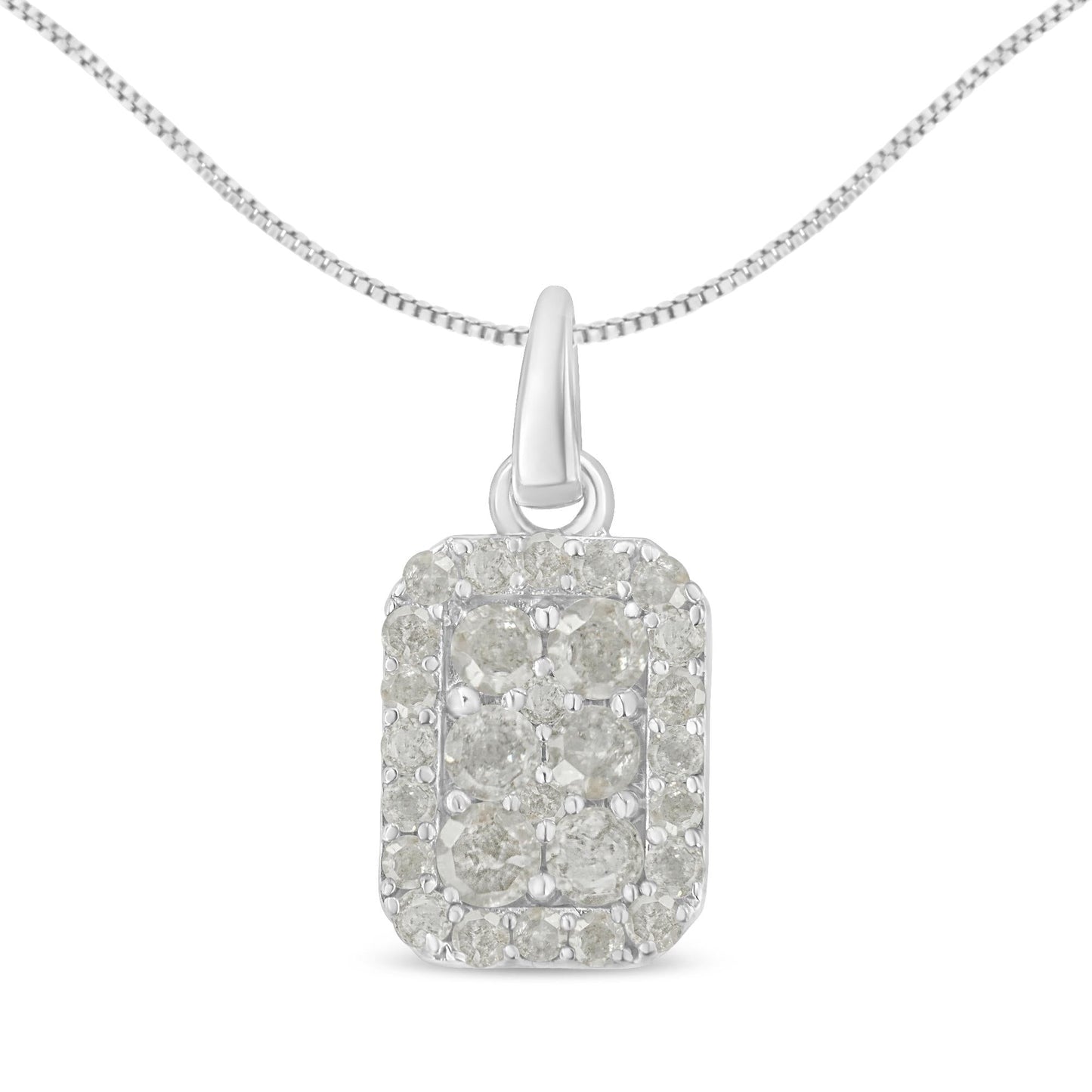 .925 Sterling Silver 1 cttw Diamond Block Pendant Necklace (I-J, I3-Promo)