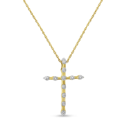 Yellow Plated .925 Sterling Silver 1/15 cttw Round Cut Diamond Cross Pendant Necklace (H-I, I2)