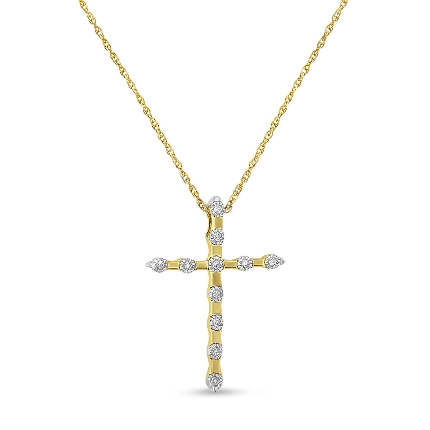 10K Yellow Gold Plated.925 Sterling Silver Miracle Set Diamond Accent Cross