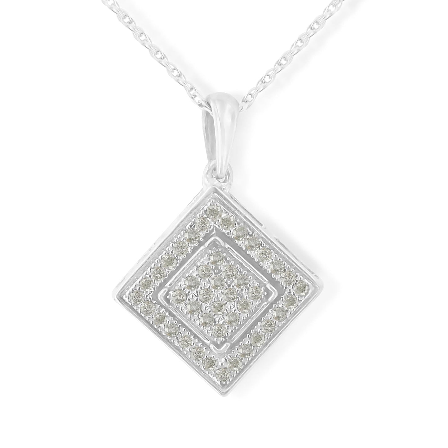 .925 Sterling Silver 1/3 cttw Diamond Rhombus Shaped 18’’ Pendant Necklace