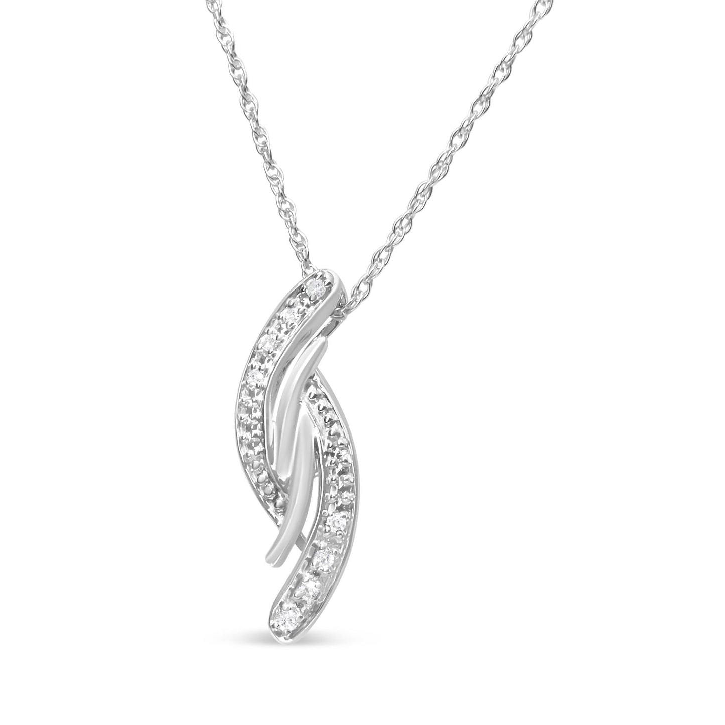 .925 Sterling Silver Diamond Accent Bypass Curve 18’’ Pendant Necklace (I-J