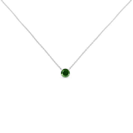 .925 Sterling Silver 1/5 Cttw Bezel Set Solitaire Treated Green Diamond 18" Pendant Necklace (Treated Green Color, I2-I3 Clarity)