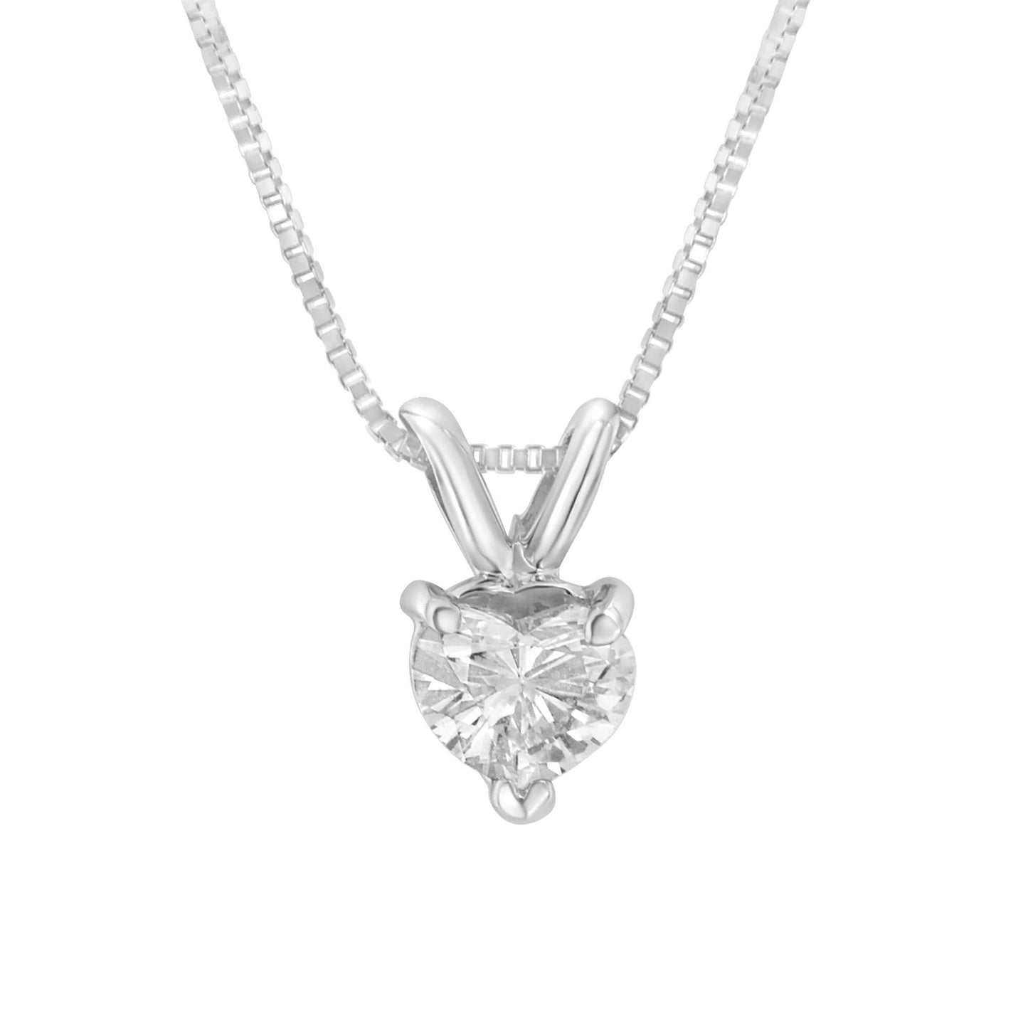 14K White Gold 3-Prong Set Heart Shaped Solitaire Diamond 18’’ Pendant