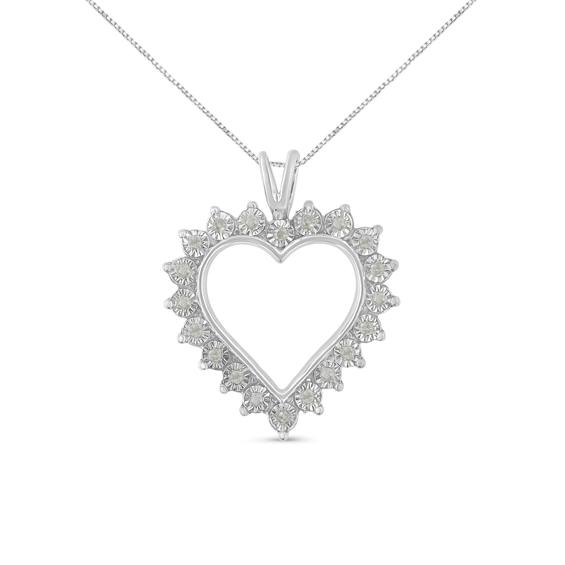 .925 Sterling Silver 1/10 cttw 3-Prong Diamond Open Heart Pendant Necklace (I-J