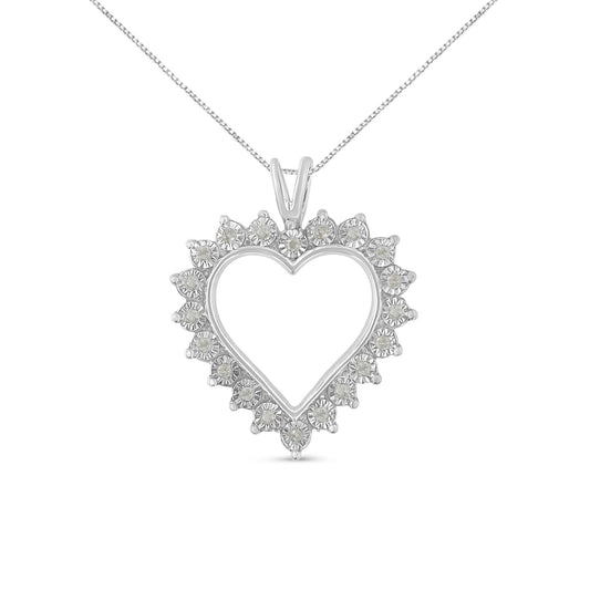 .925 Sterling Silver 1/4 Cttw Miracle Set Diamond Open Heart 18’’ Pendant