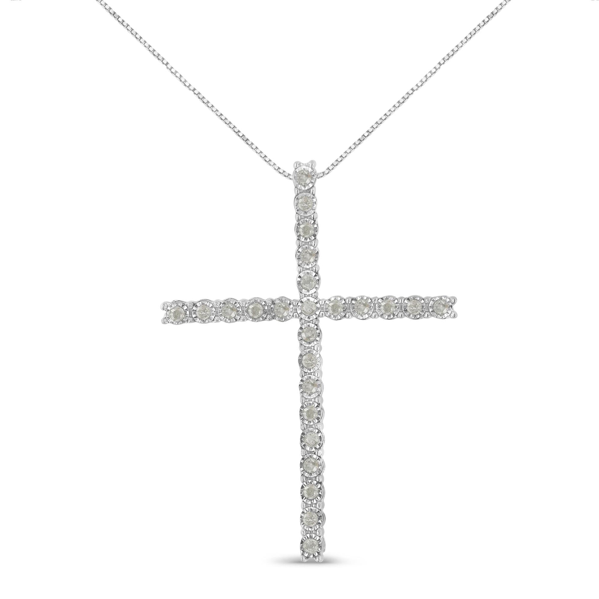 .925 Sterling Silver 1/2 Cttw Brilliant Cut Diamond Miracle-Set Cross 18’’