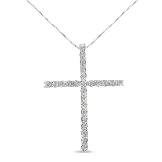 .925 Sterling Silver 1/2 Cttw Brilliant Cut Diamond Miracle-Set Cross 18" Unisex Pendant Necklace (I-J Color, I3 Clarity)