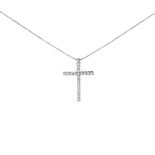 .925 Sterling Silver 1.00 Cttw Lab Grown Diamond Cross Pendant Necklace (F-G