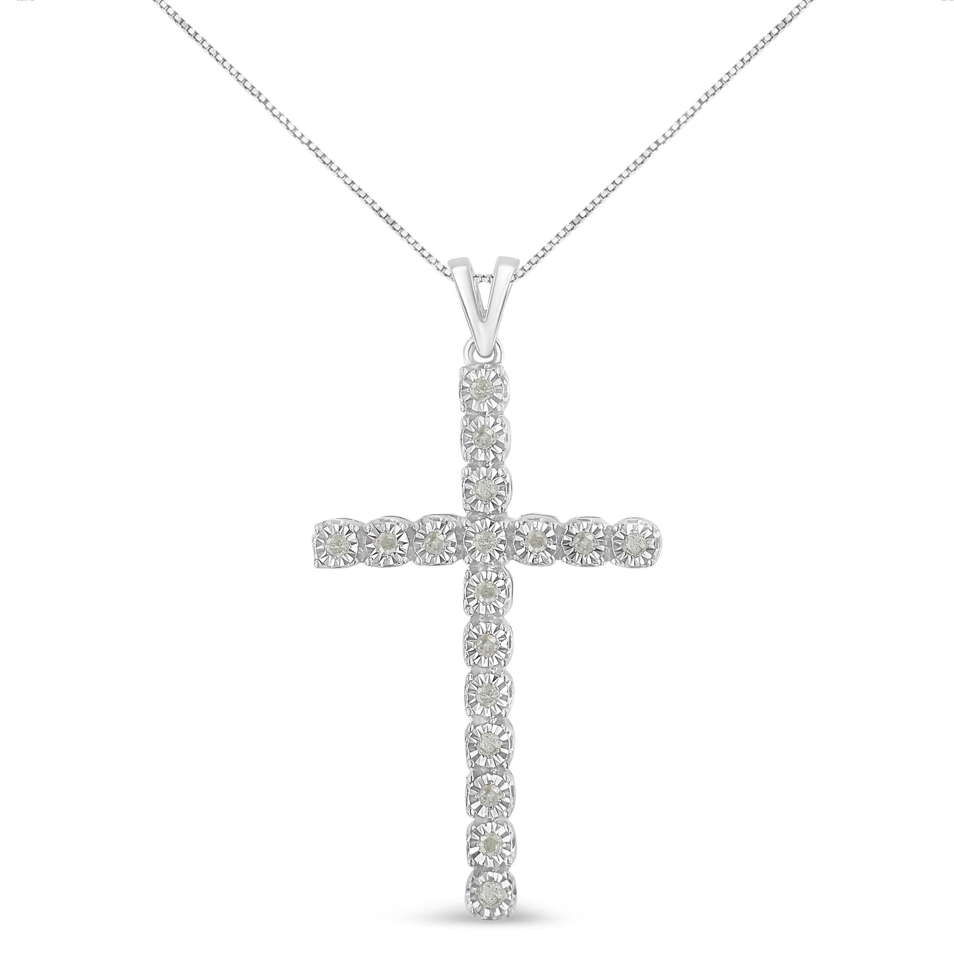 .925 Sterling Silver 1/4 Cttw Diamond Miracle Set Cross Unisex Pendant Necklace