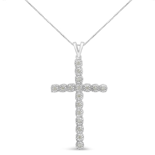 .925 Sterling Silver 1/4 Cttw Diamond Miracle Set Cross Unisex Pendant Necklace